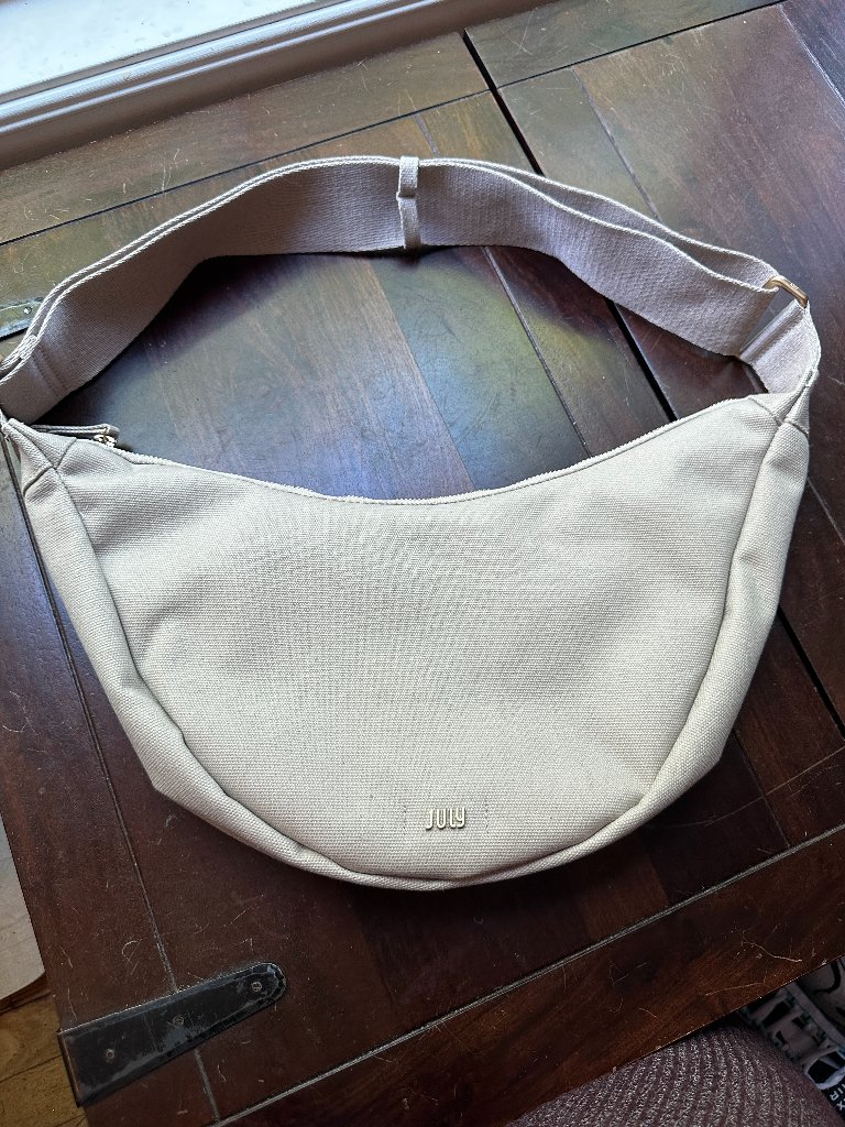 July Everyday Crescent Bag Sand/Stone Canvas | Never Used | Gold Hardware